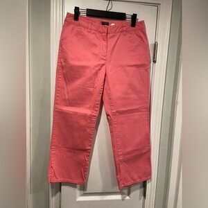 J. Crew Size 4 Pink Cotton Chino Cropped Pants Split Hem Pockets Beachy Preppy
